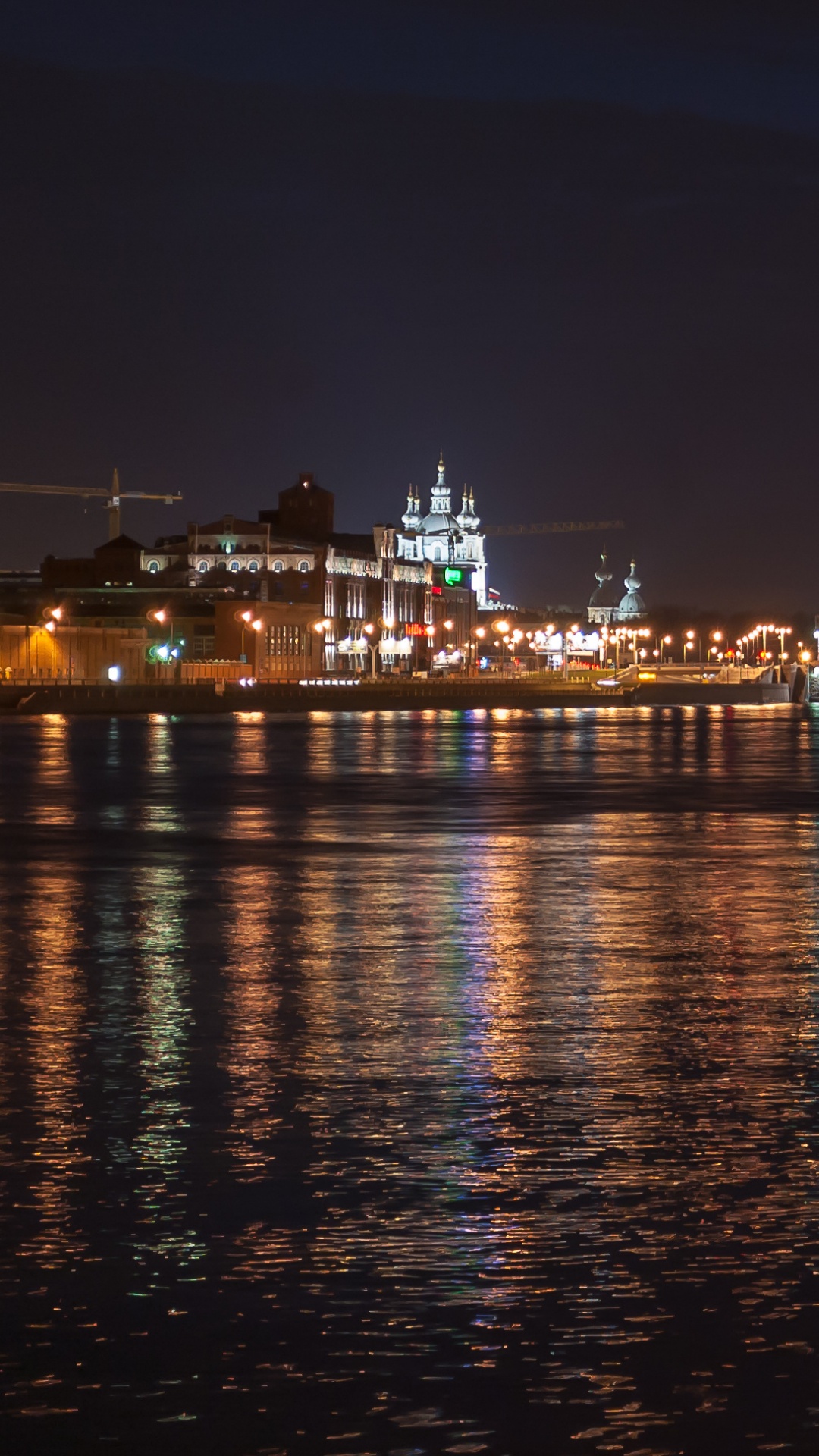 Обои отражение, городской пейзаж, ночь, вода, мост в разрешении 1080x1920