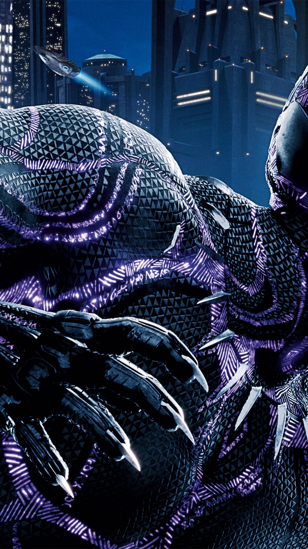 Обои Черная пантера, Ваканда, пурпур, город, метрополия в разрешении 1080x1920