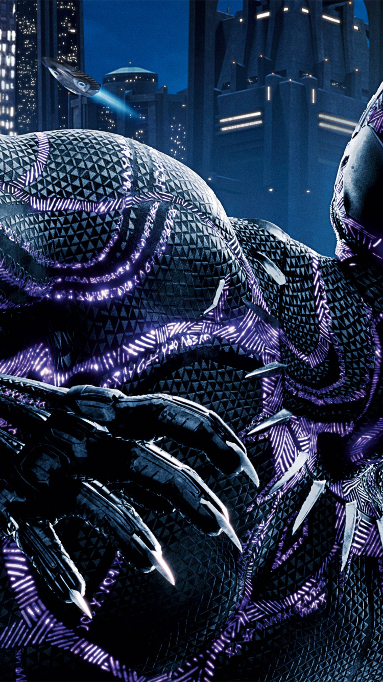Обои Черная пантера, Ваканда, пурпур, город, метрополия в разрешении 750x1334