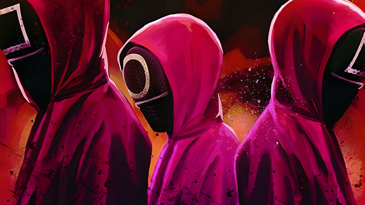 Обои игра в кальмара, телевидение, верхняя одежда, рукав, пурпур в разрешении 1280x720