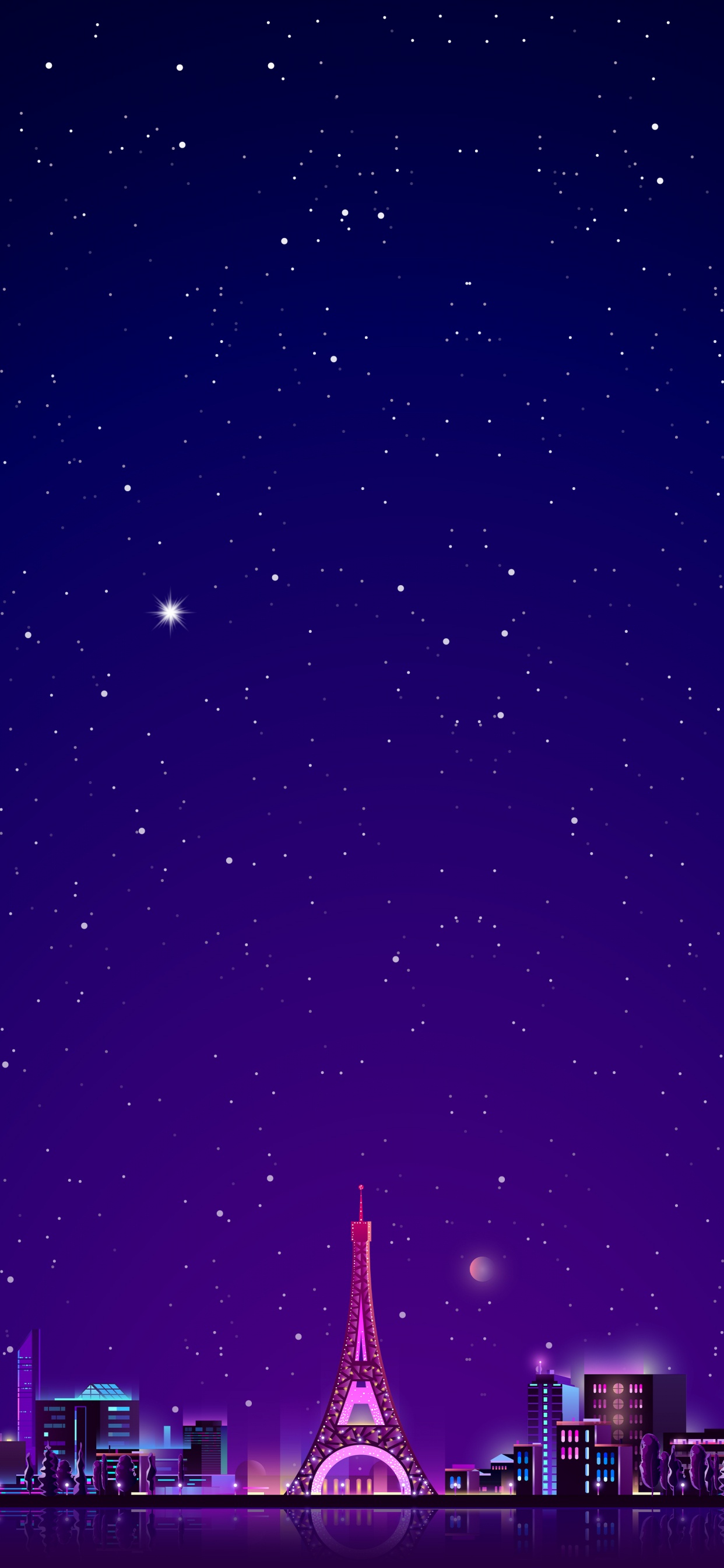 Обои город, Эйфелева башня, Киберпанк, Ретровейв, векторная графика в разрешении 1242x2688