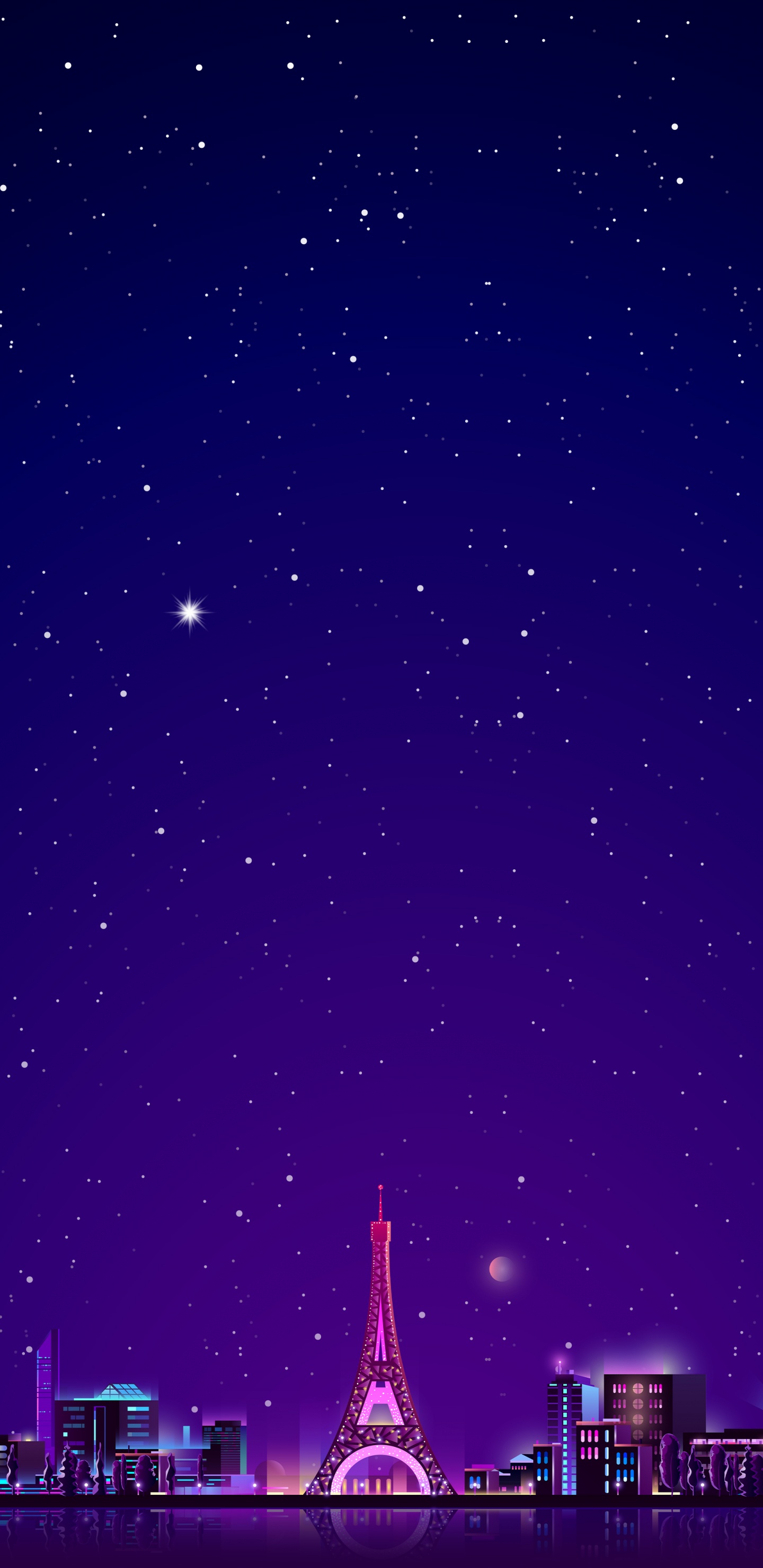 Обои город, Эйфелева башня, Киберпанк, Ретровейв, векторная графика в разрешении 1440x2960