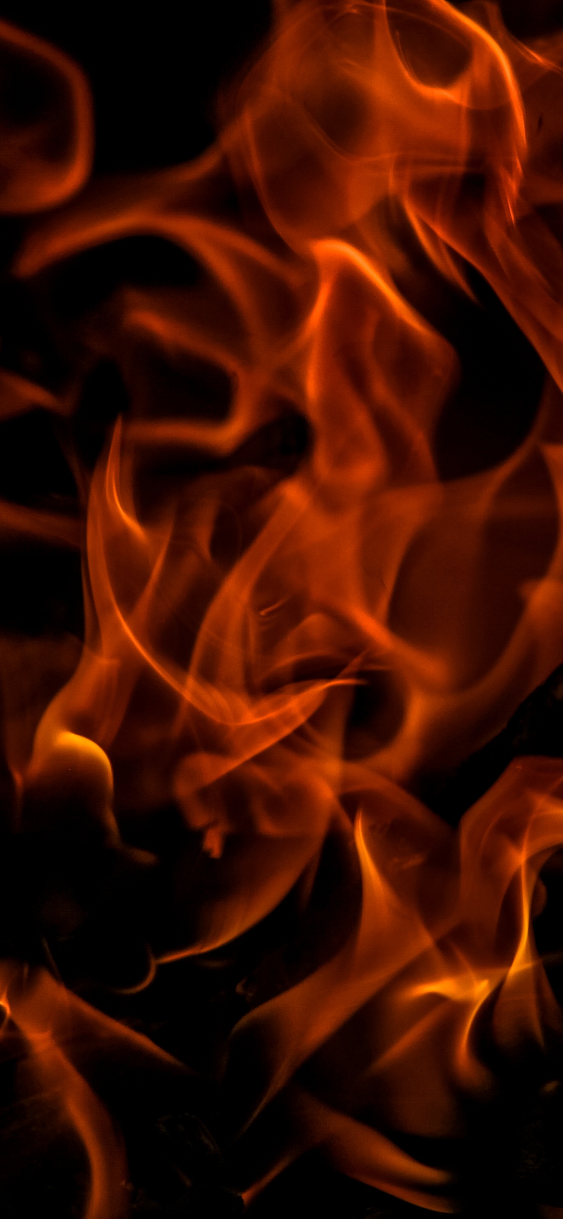 Обои темный огонь, огонь, пламя, тепло, сгорание в разрешении 1125x2436