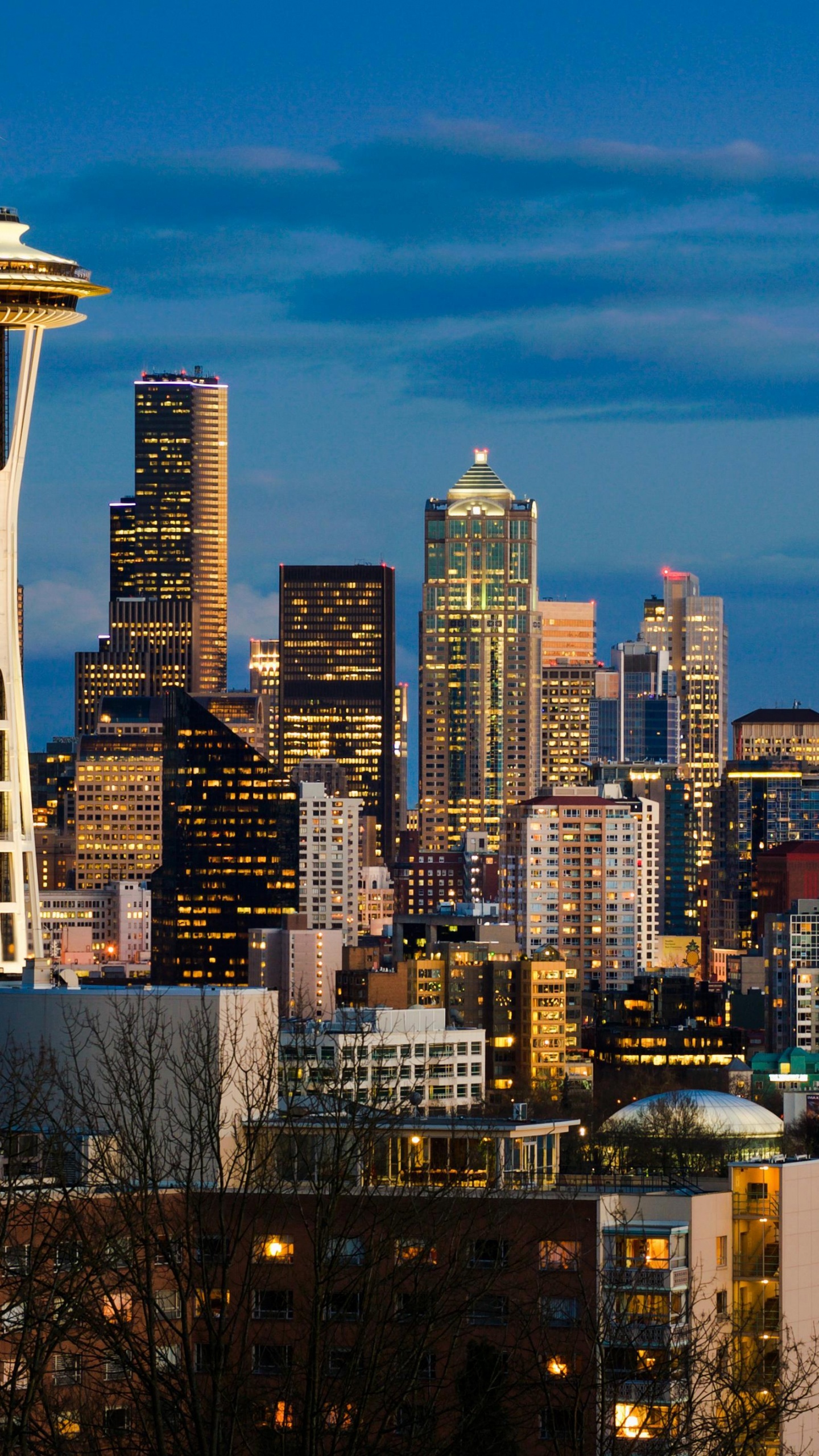 Обои Сиэтл, космическая игла, город, городской пейзаж, городской район в разрешении 1440x2560