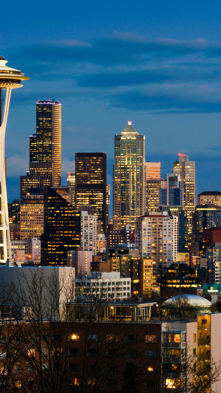 Обои Сиэтл, космическая игла, город, городской пейзаж, городской район в разрешении 750x1334
