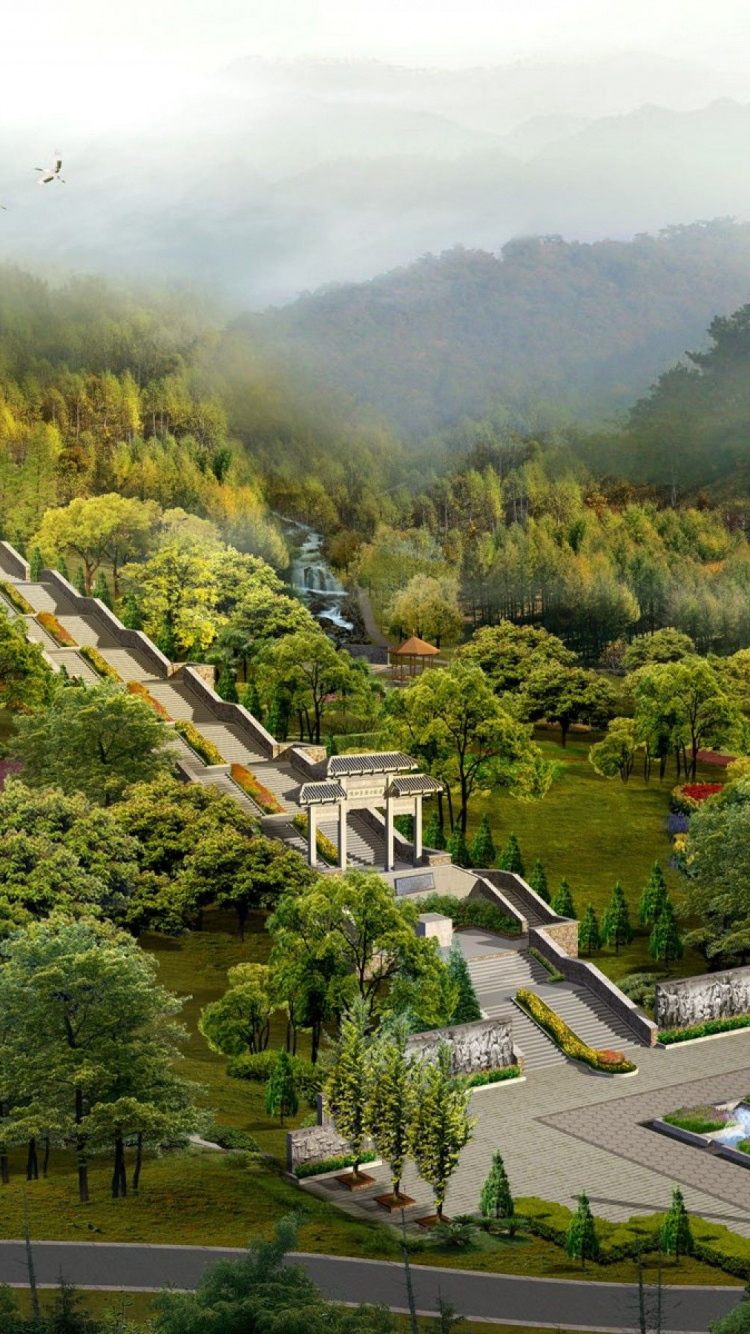 Обои Япония пейзаж, Япония, пейзаж, горная станция, дерево в разрешении 750x1334