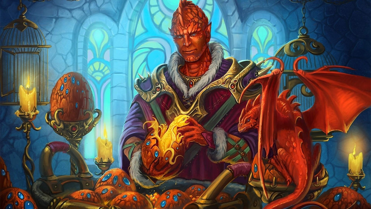 Обои дракон, иллюстрация, мифология, яйцо, свечи в разрешении 1280x720