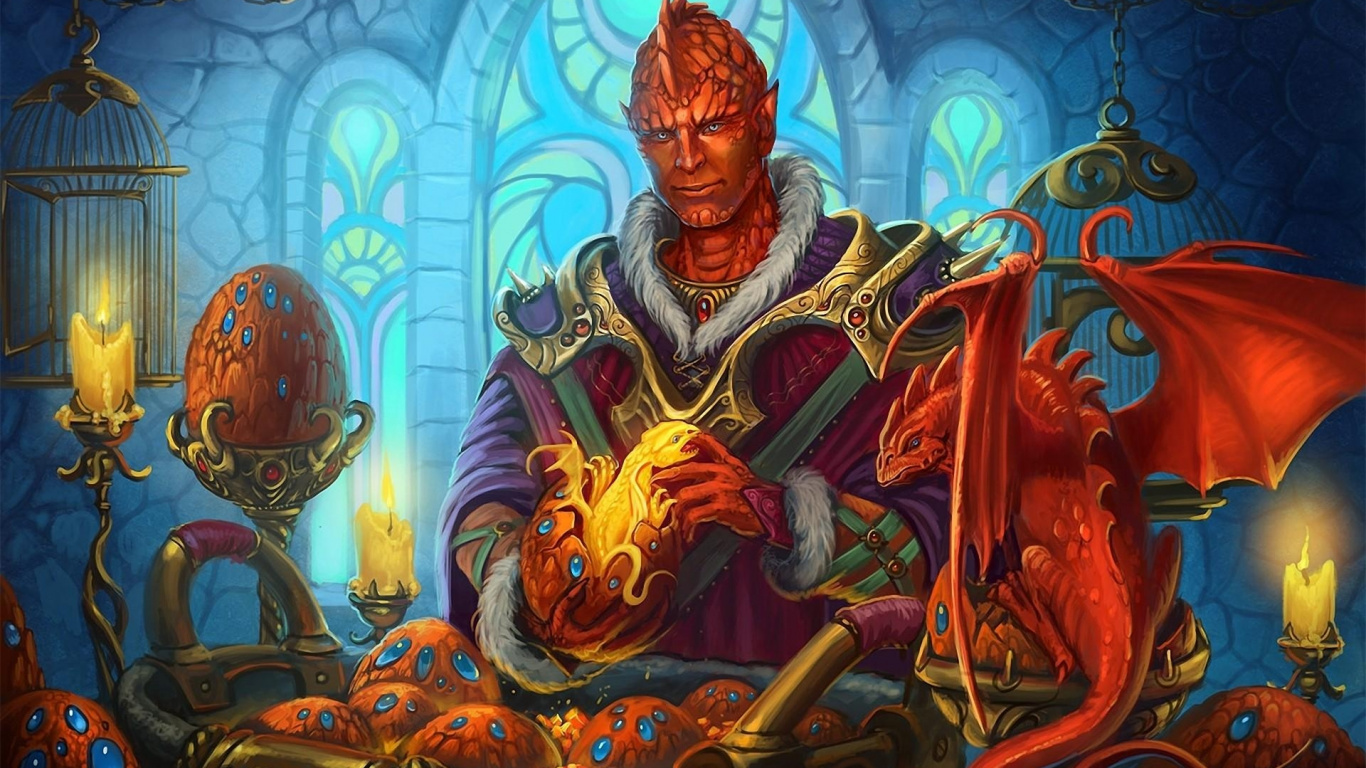 Обои дракон, иллюстрация, мифология, яйцо, свечи в разрешении 1366x768