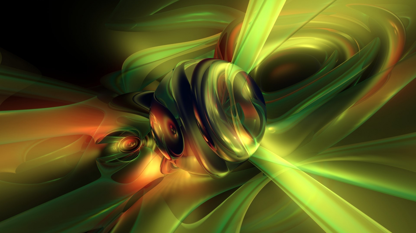 Обои фрактальное искусство, зеленый, компьютерная графика, желтый, макросъемка в разрешении 1366x768