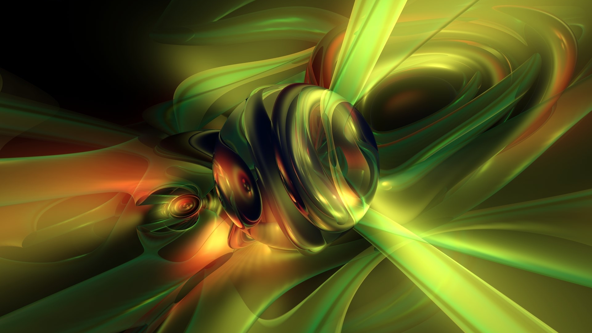 Обои фрактальное искусство, зеленый, компьютерная графика, желтый, макросъемка в разрешении 1920x1080