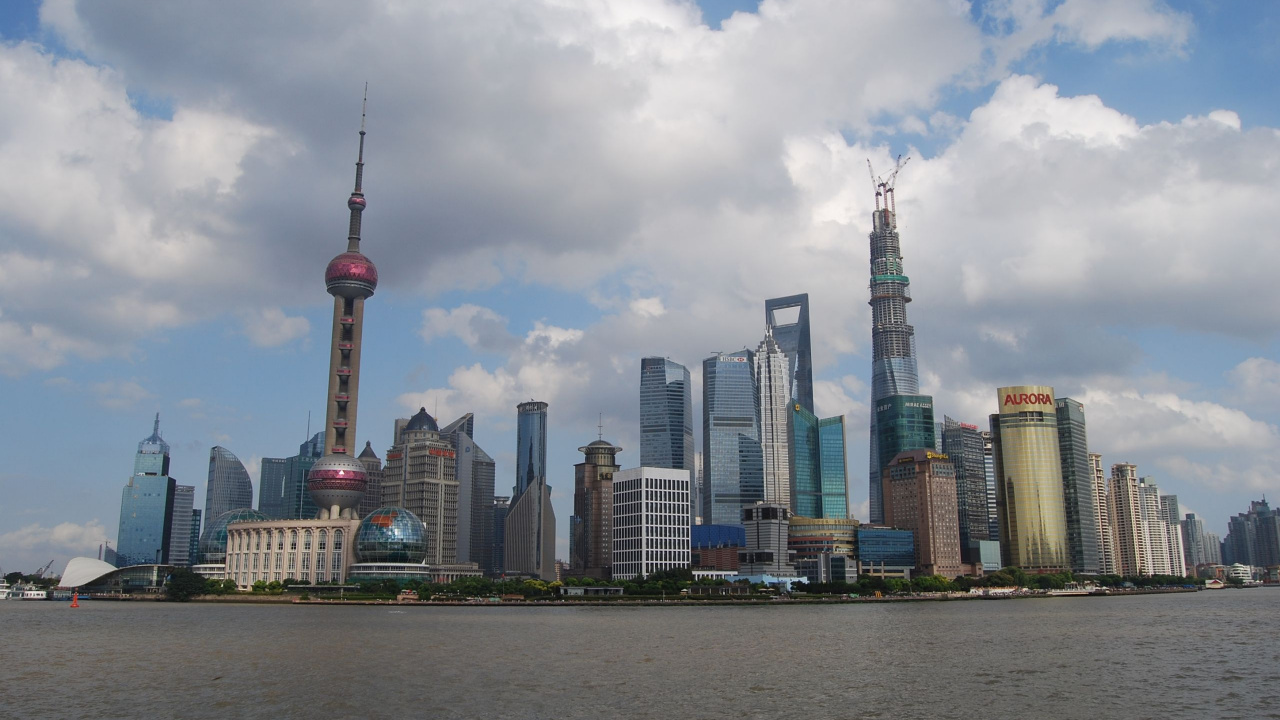Обои район пудун, город, небоскреб, линия горизонта, городской пейзаж в разрешении 1280x720