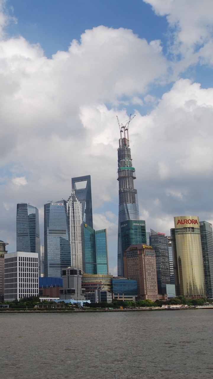 Обои район пудун, город, небоскреб, линия горизонта, городской пейзаж в разрешении 720x1280