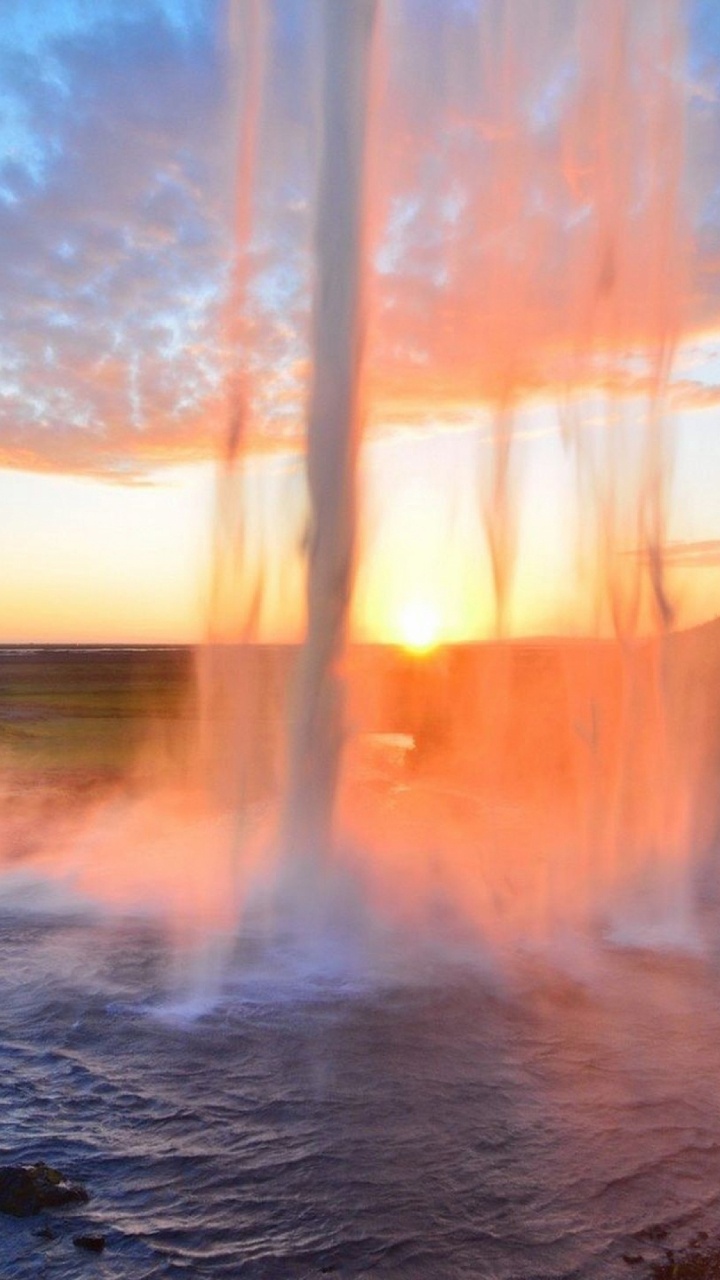 Обои селйяландсфосс, Skgafoss, водопад, закат, природа в разрешении 720x1280