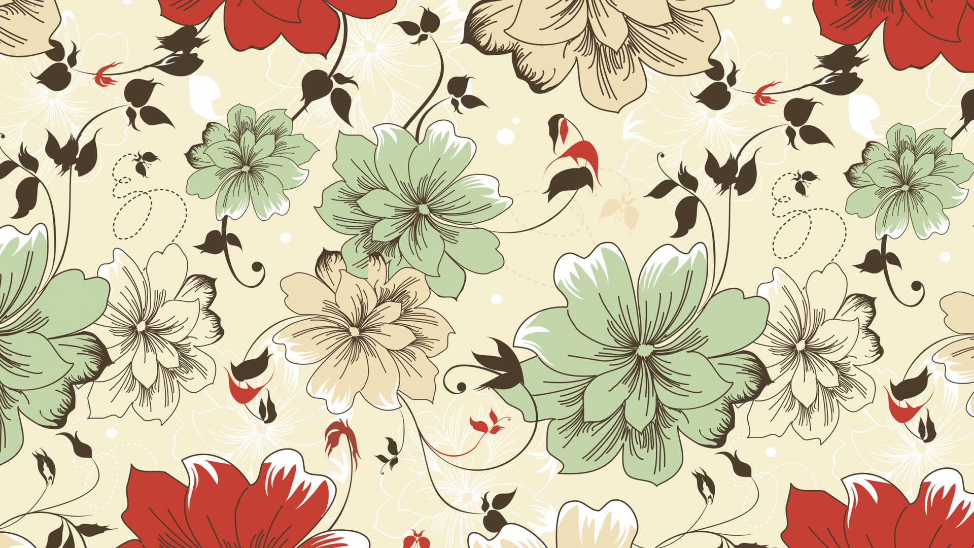 Обои цветочный дизайн, цветок, узор, лист, дизайн в разрешении 1920x1080