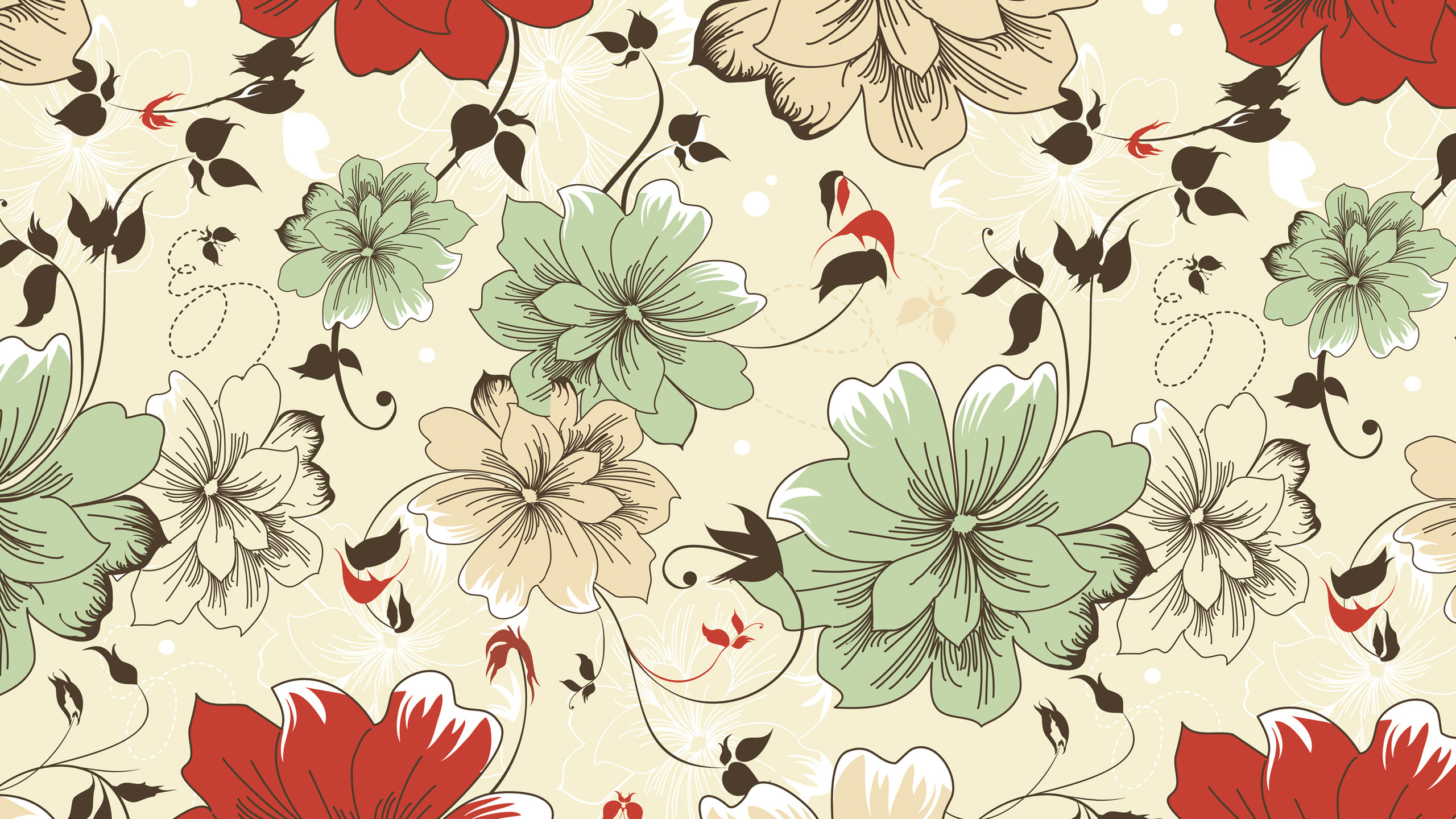Обои цветочный дизайн, цветок, узор, лист, дизайн в разрешении 2560x1440