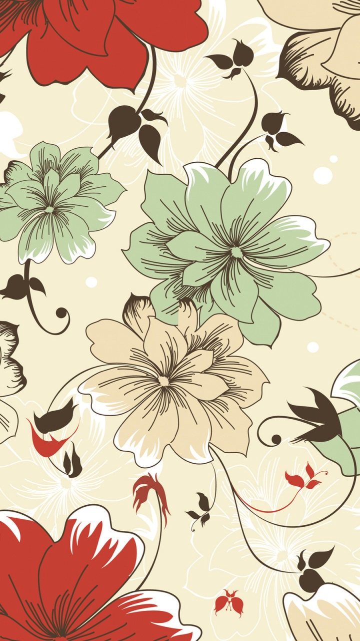 Обои цветочный дизайн, цветок, узор, лист, дизайн в разрешении 720x1280