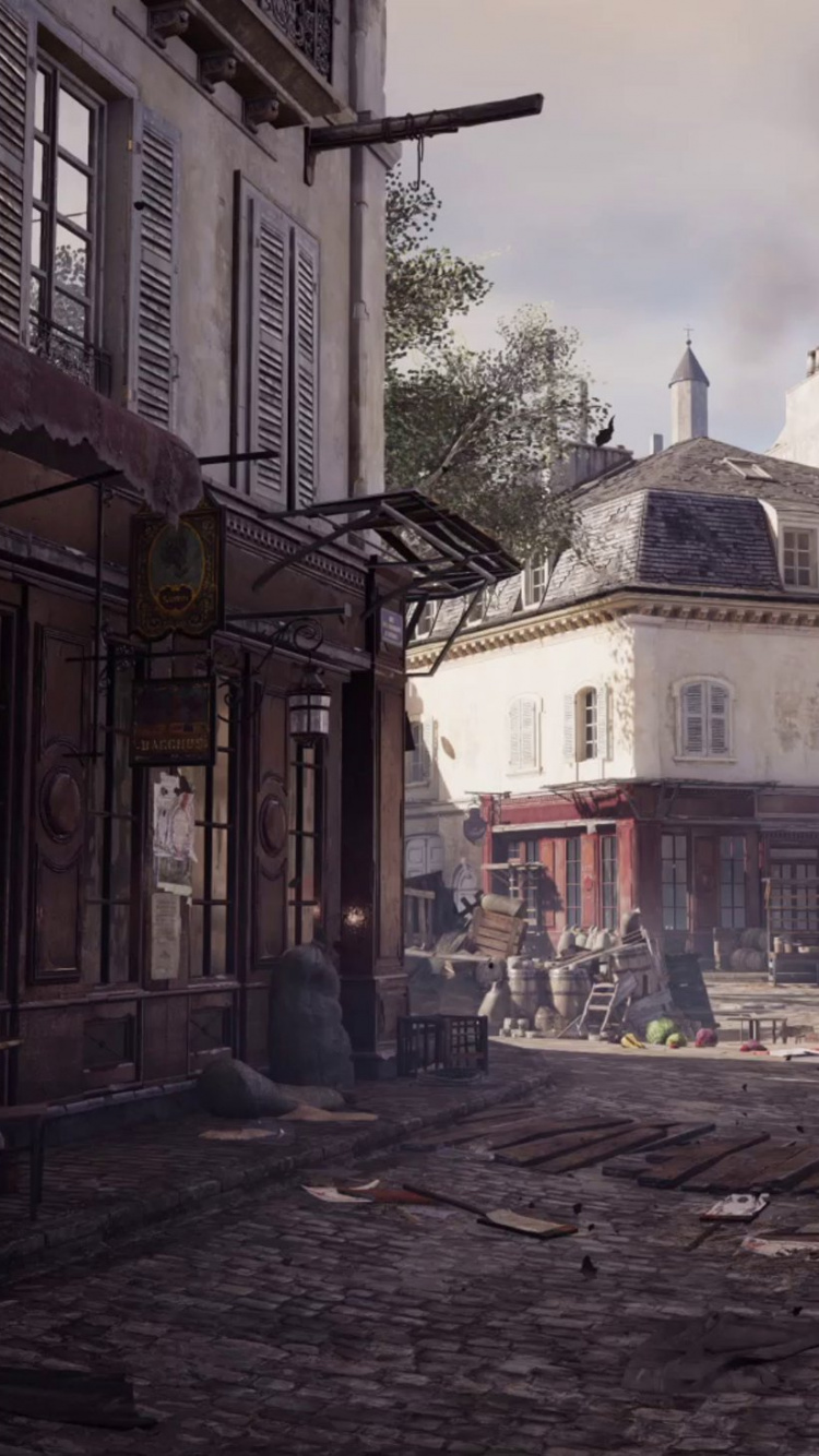 Обои assassins creed unity, assassins creed syndicate, ubisoft, playstation 4, улица в разрешении 750x1334