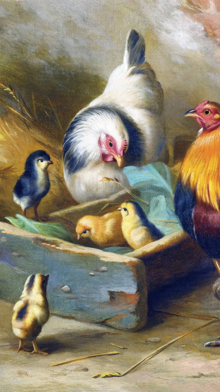 Обои живопись, арт, художник, курица, птица в разрешении 750x1334