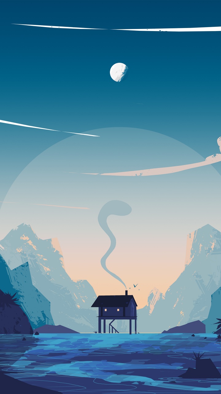 Обои минимализм, атмосфера, дневное время, гора, свет в разрешении 720x1280