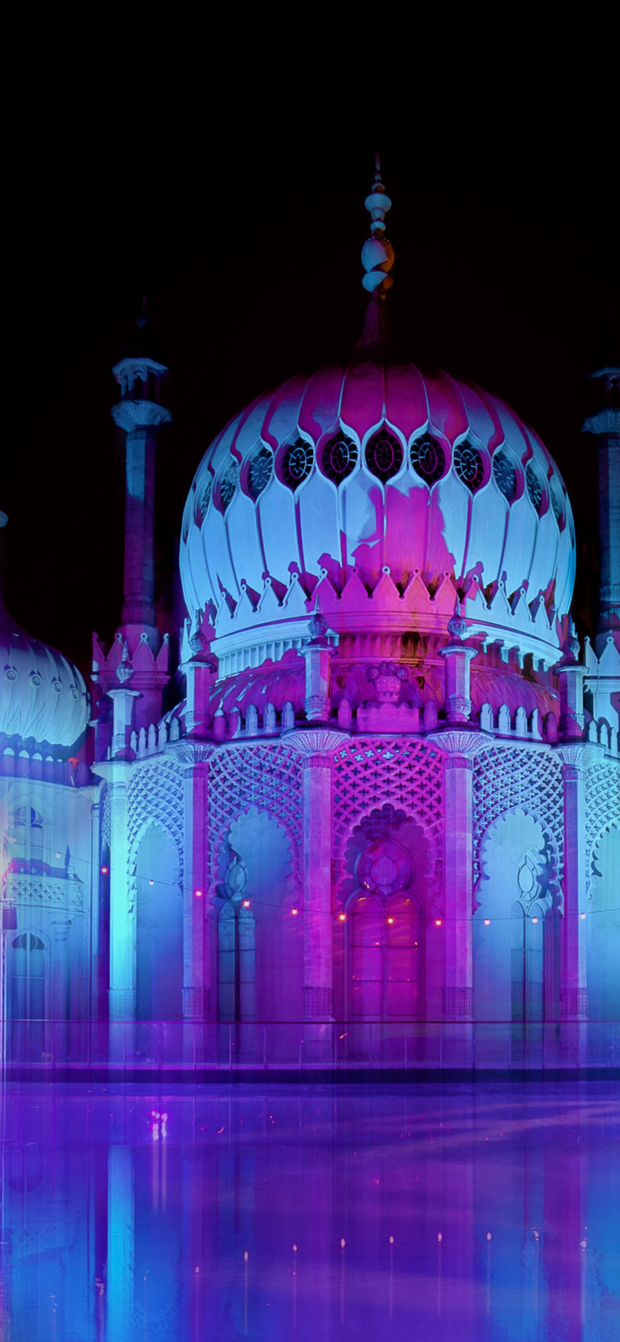 Обои архитектура, ориентир, пурпур, розовый, отражение в разрешении 1242x2688