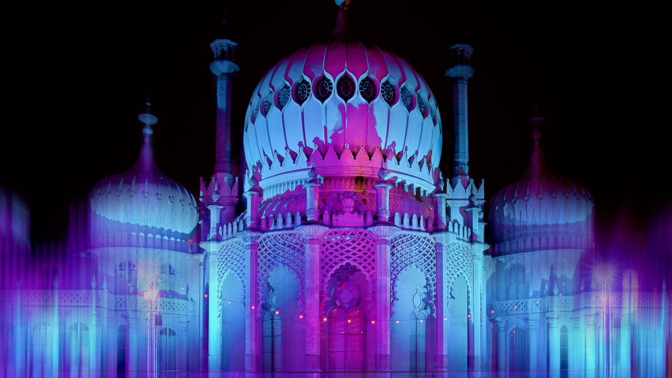 Обои архитектура, ориентир, пурпур, розовый, отражение в разрешении 1366x768