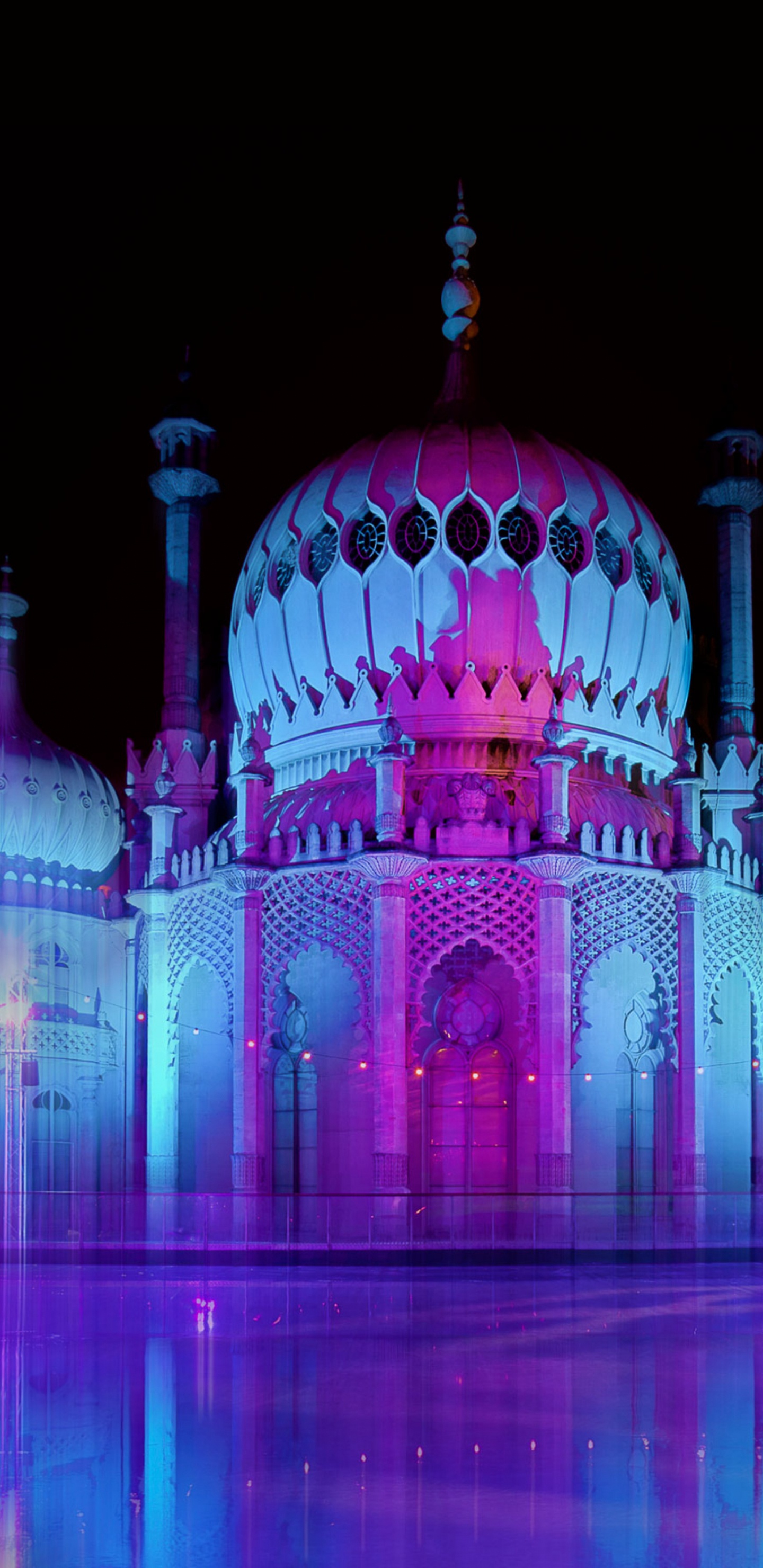 Обои архитектура, ориентир, пурпур, розовый, отражение в разрешении 1440x2960