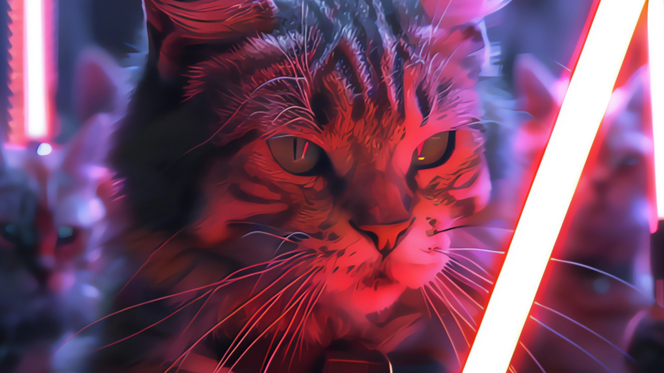 Обои кот, свет, кошачьих, пурпур, кошки малого и среднего размера в разрешении 1366x768