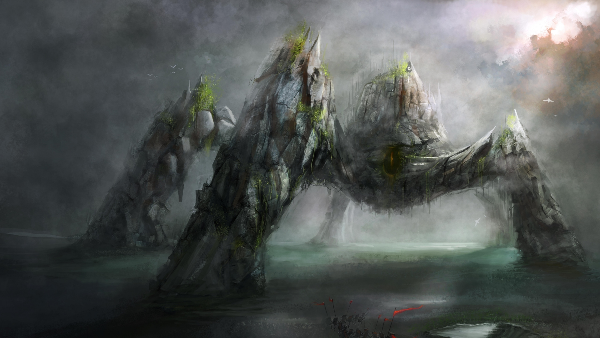 Обои подземелья драконов, природа, пейзаж, живопись, водоток в разрешении 1920x1080