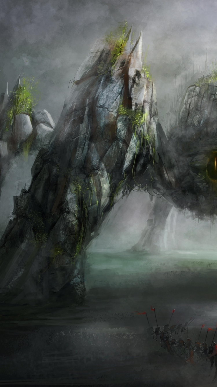 Обои подземелья драконов, природа, пейзаж, живопись, водоток в разрешении 750x1334