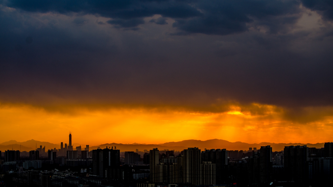 Обои облако, ночь, закат, послесвечение, городской район в разрешении 1280x720