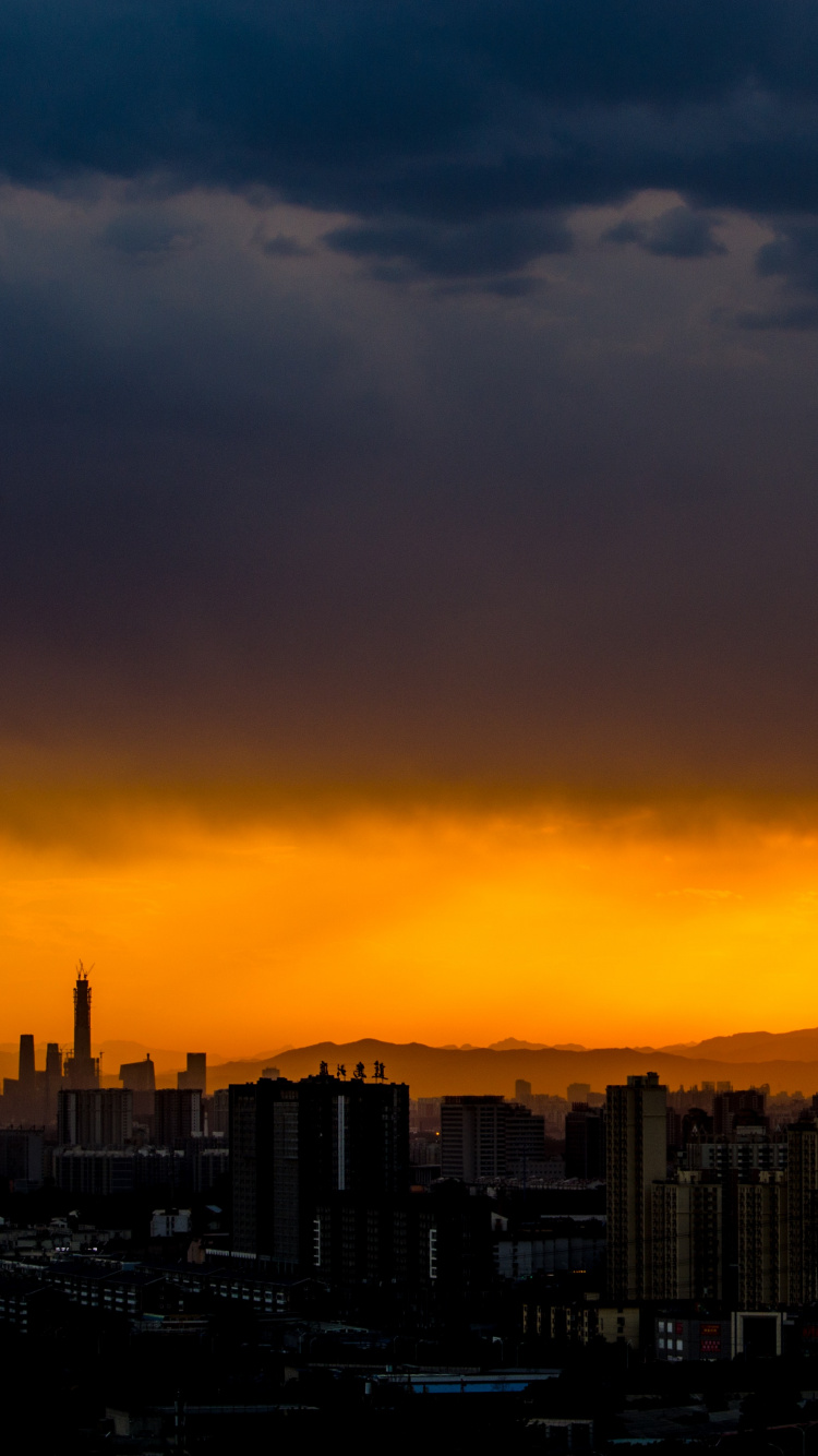 Обои облако, ночь, закат, послесвечение, городской район в разрешении 750x1334