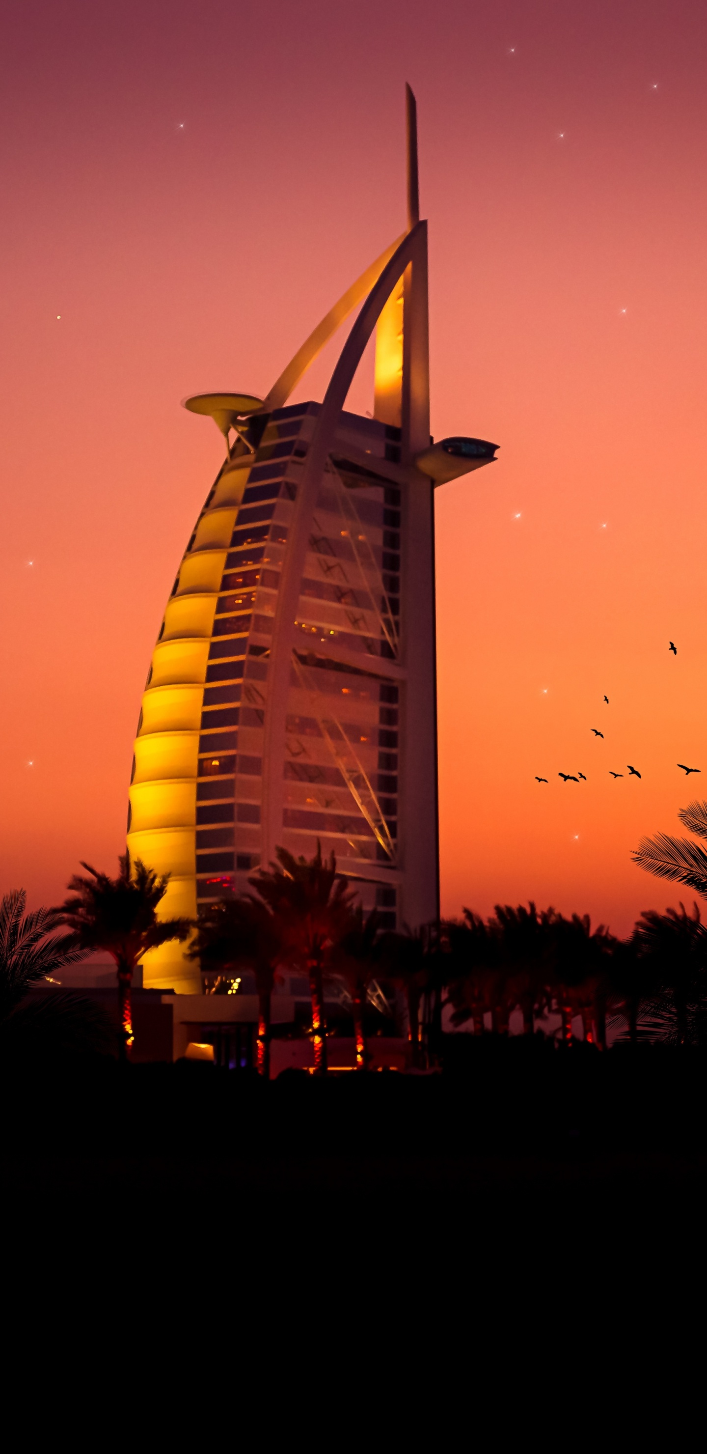 Обои Дубай, Бурдж Аль араб, Бурдж Халифа, Хотел, атмосфера в разрешении 1440x2960