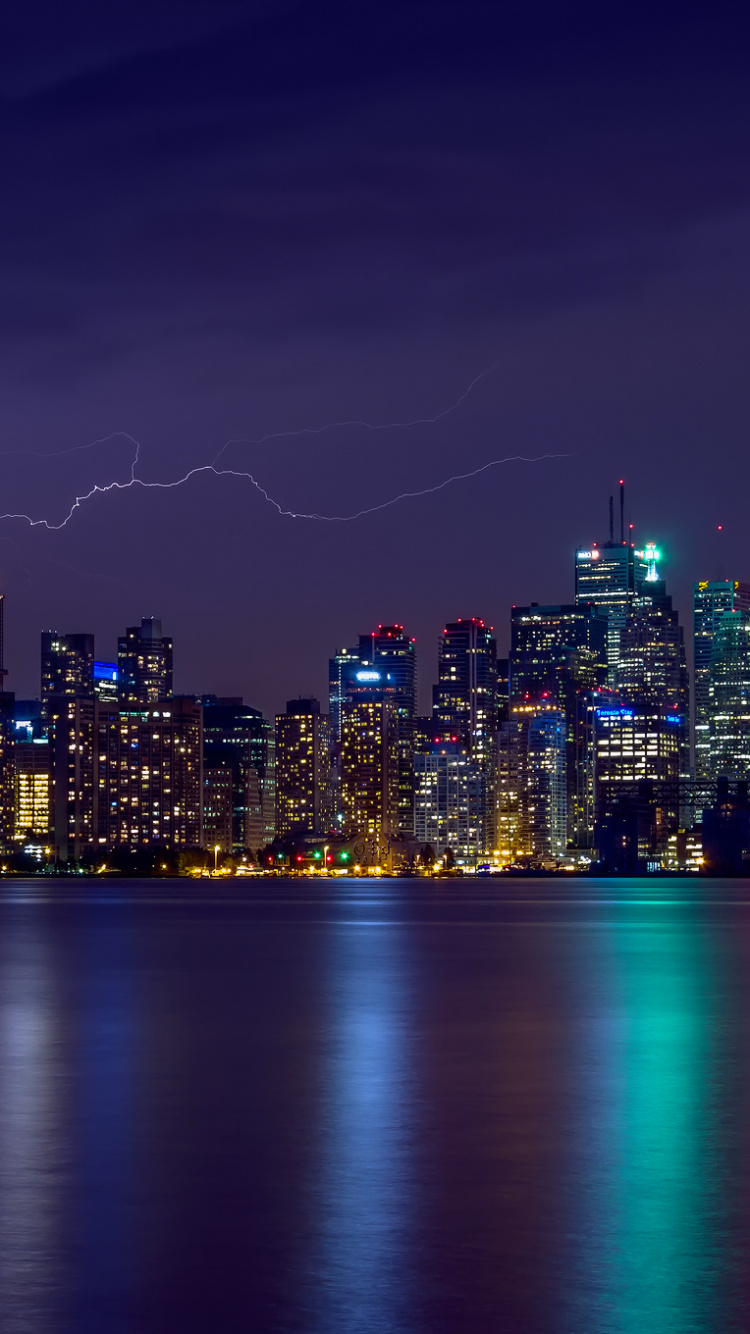 Обои ночь, здание, городской пейзаж, город, линия горизонта в разрешении 750x1334