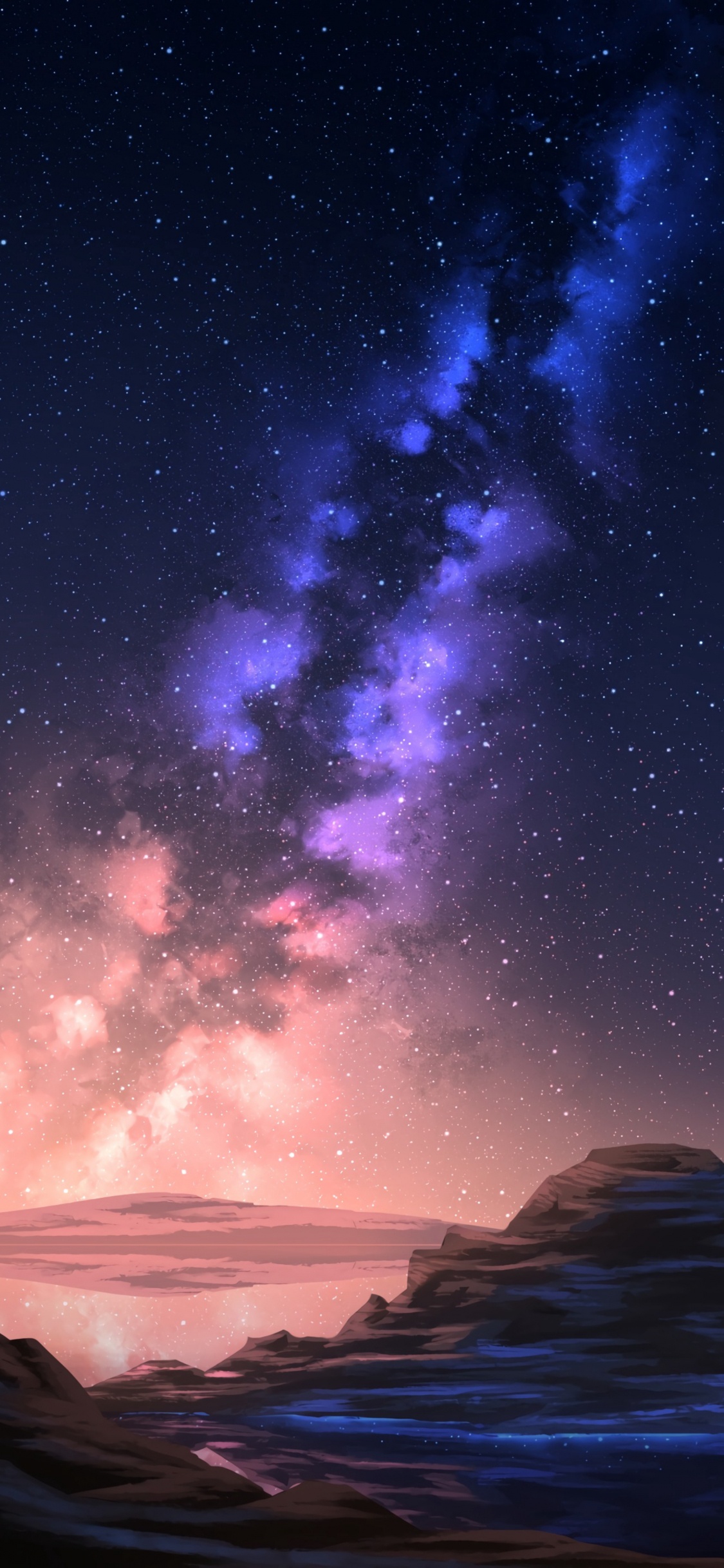 Обои атмосфера, Галактика, пурпур, ночь, Астрономия в разрешении 1125x2436