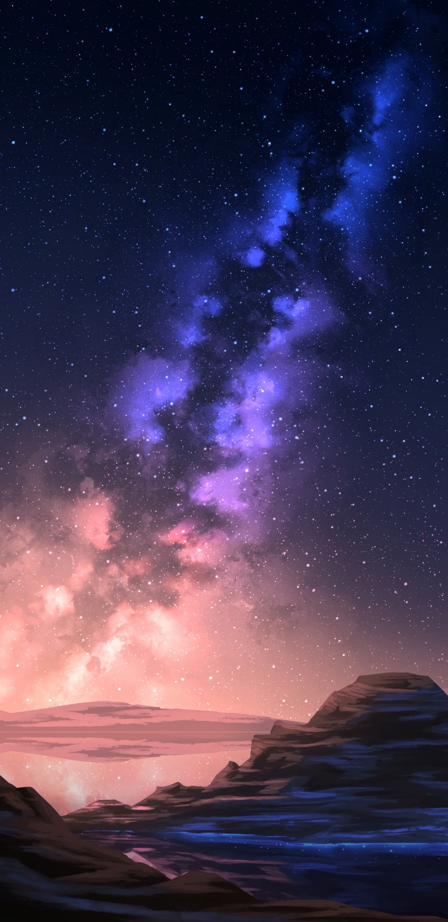 Обои атмосфера, Галактика, пурпур, ночь, Астрономия в разрешении 1440x2960