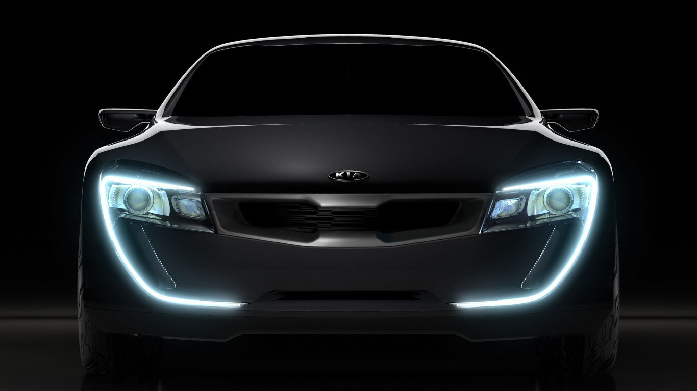 Обои Kia Motors, авто, спорткар, международный автосалон в Германии, автомобильное освещение в разрешении 1366x768