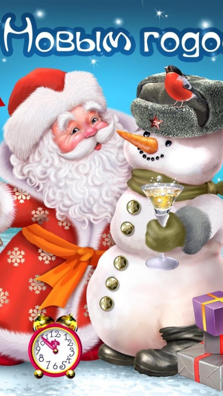 Обои Дед Мороз, Новый год, Снеговик, Рождественский день, Санта-Клаус в разрешении 720x1280