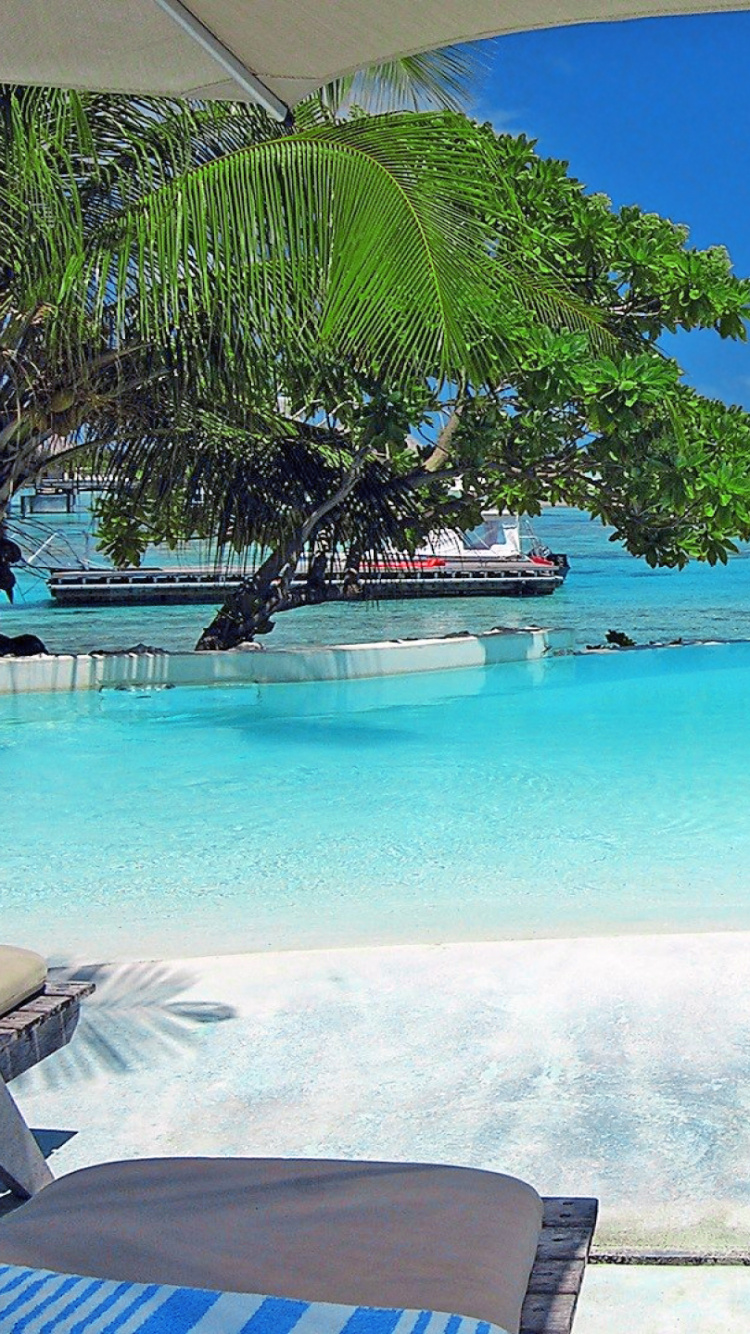 Обои плавательный бассейн, прибежище, пляж, море, свойство в разрешении 750x1334