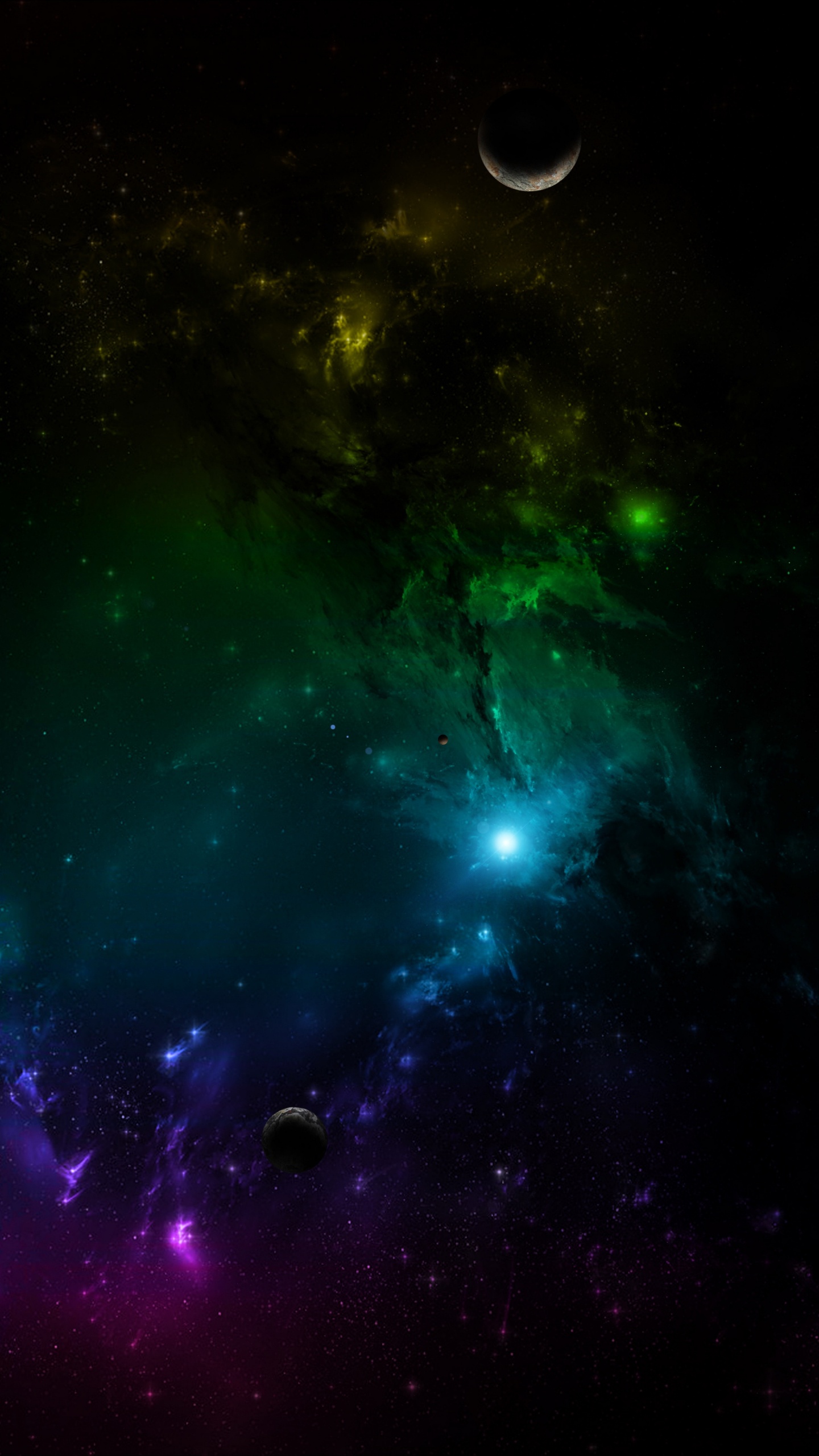 Обои зеленый, синий, астрономический объект, космическое пространство, свет в разрешении 1440x2560