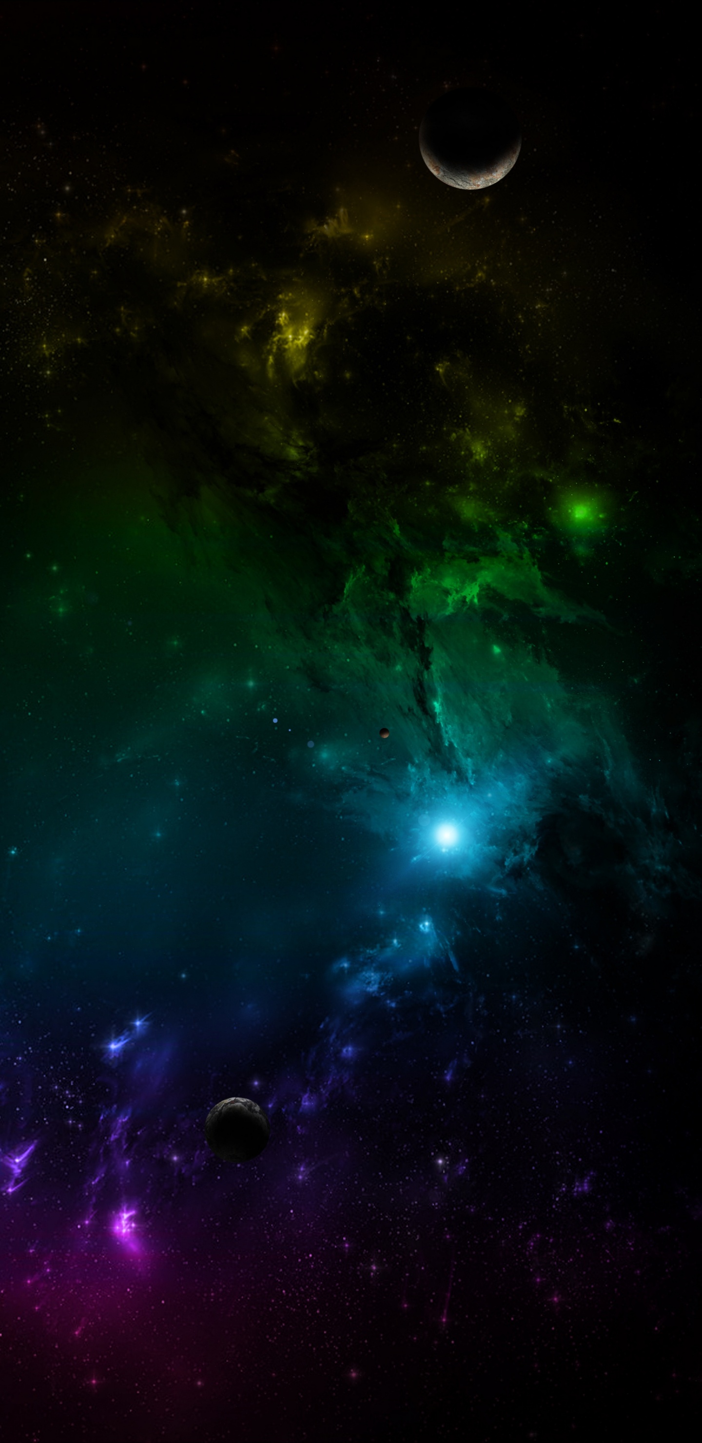 Обои зеленый, синий, астрономический объект, космическое пространство, свет в разрешении 1440x2960