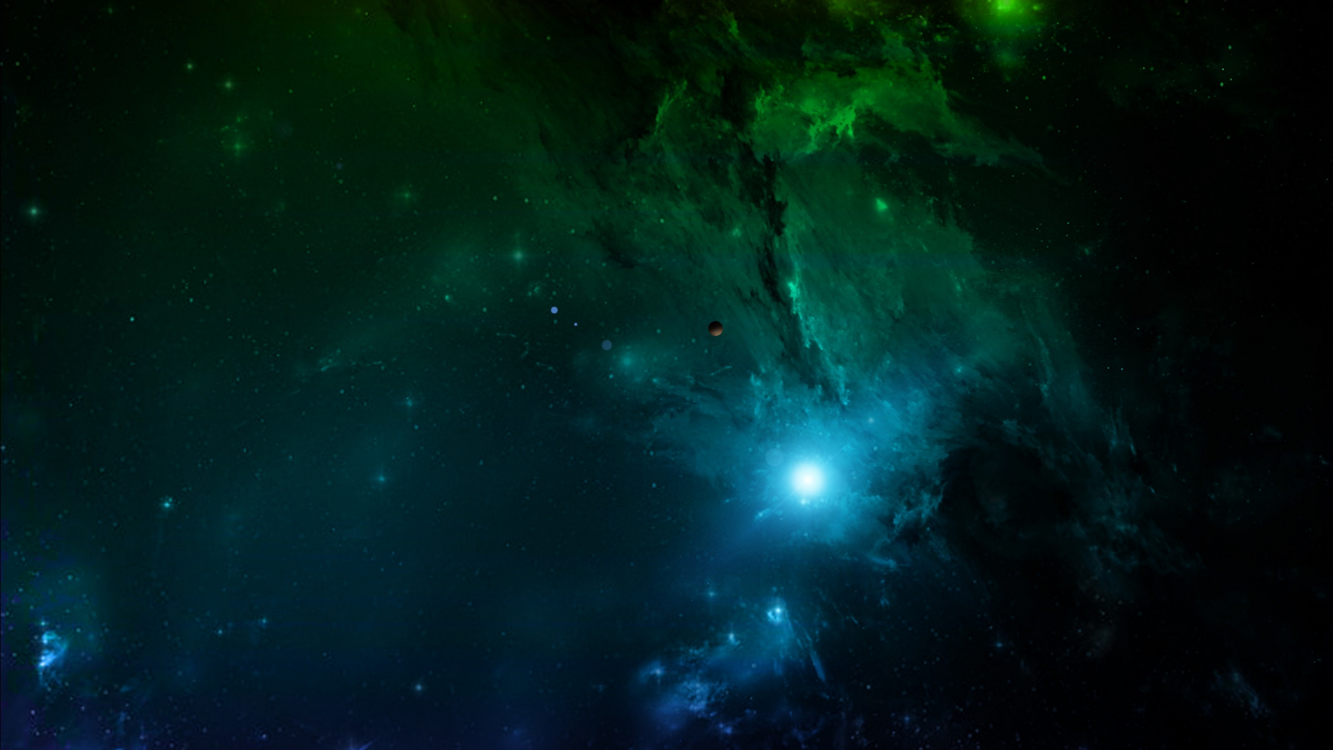 Обои зеленый, синий, астрономический объект, космическое пространство, свет в разрешении 1920x1080