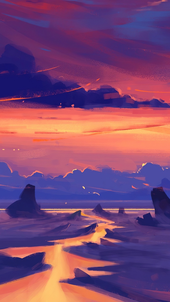 Обои ночное небо, Тикток, акварельные краски, закат, послесвечение в разрешении 720x1280