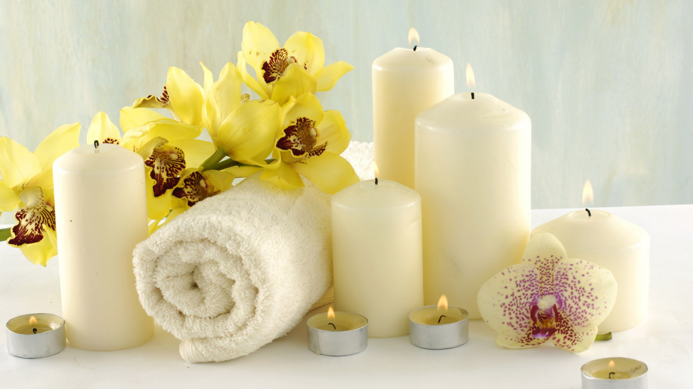Обои спа, массаж, уход за лицом, Салон красоты, свеча в разрешении 1366x768
