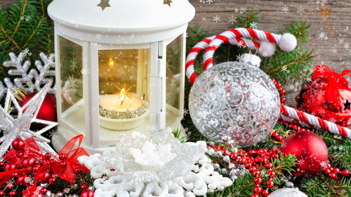 Обои фонарь, свеча, праздник, Рождественские украшения, рождественский орнамент в разрешении 1366x768