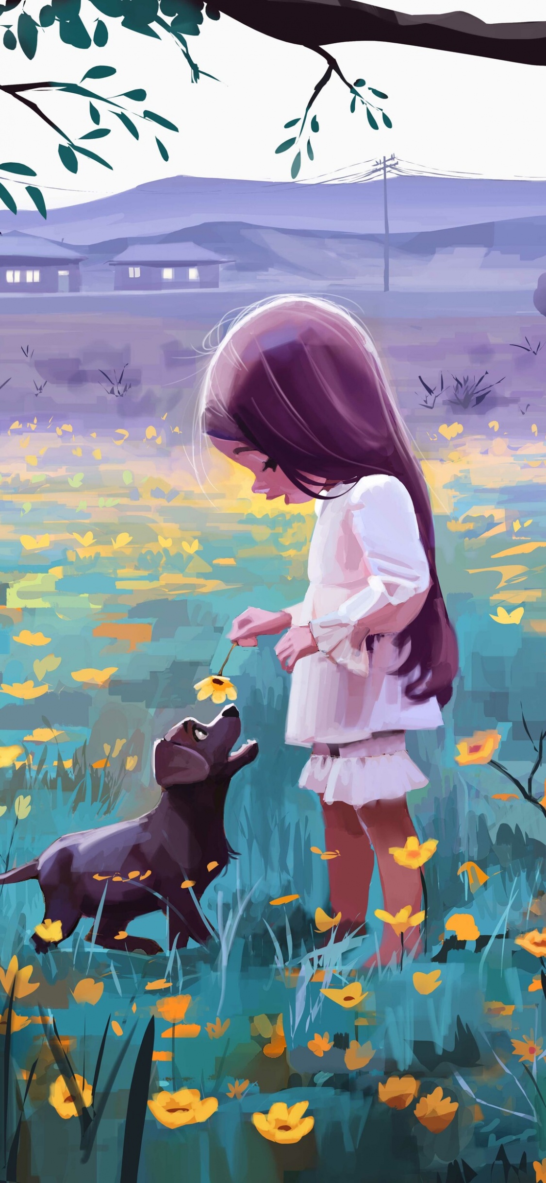 Обои арт, рисование, живопись, весна, полевой цветок в разрешении 1125x2436