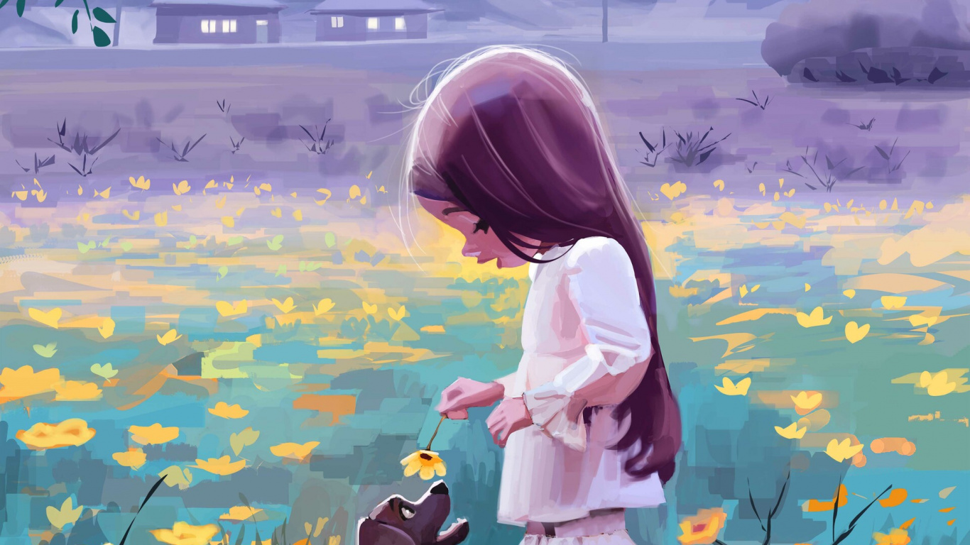 Обои арт, рисование, живопись, весна, полевой цветок в разрешении 1366x768