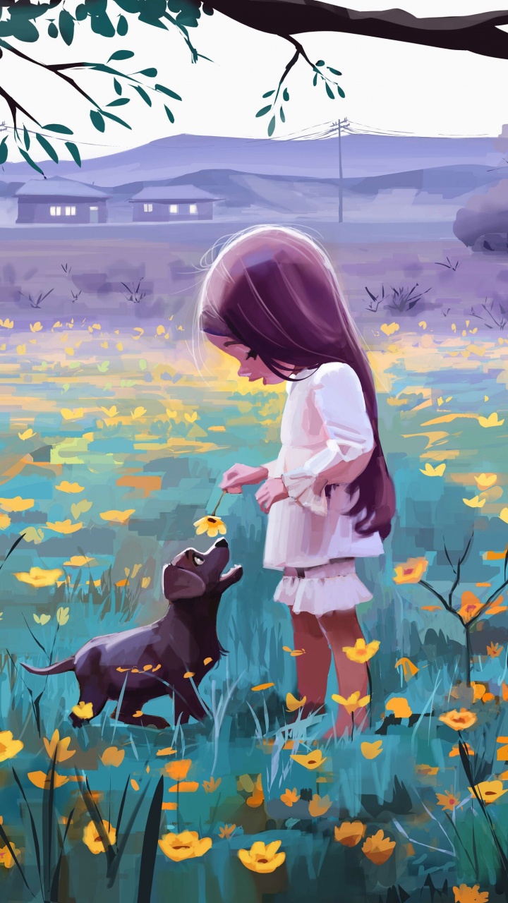 Обои арт, рисование, живопись, весна, полевой цветок в разрешении 720x1280