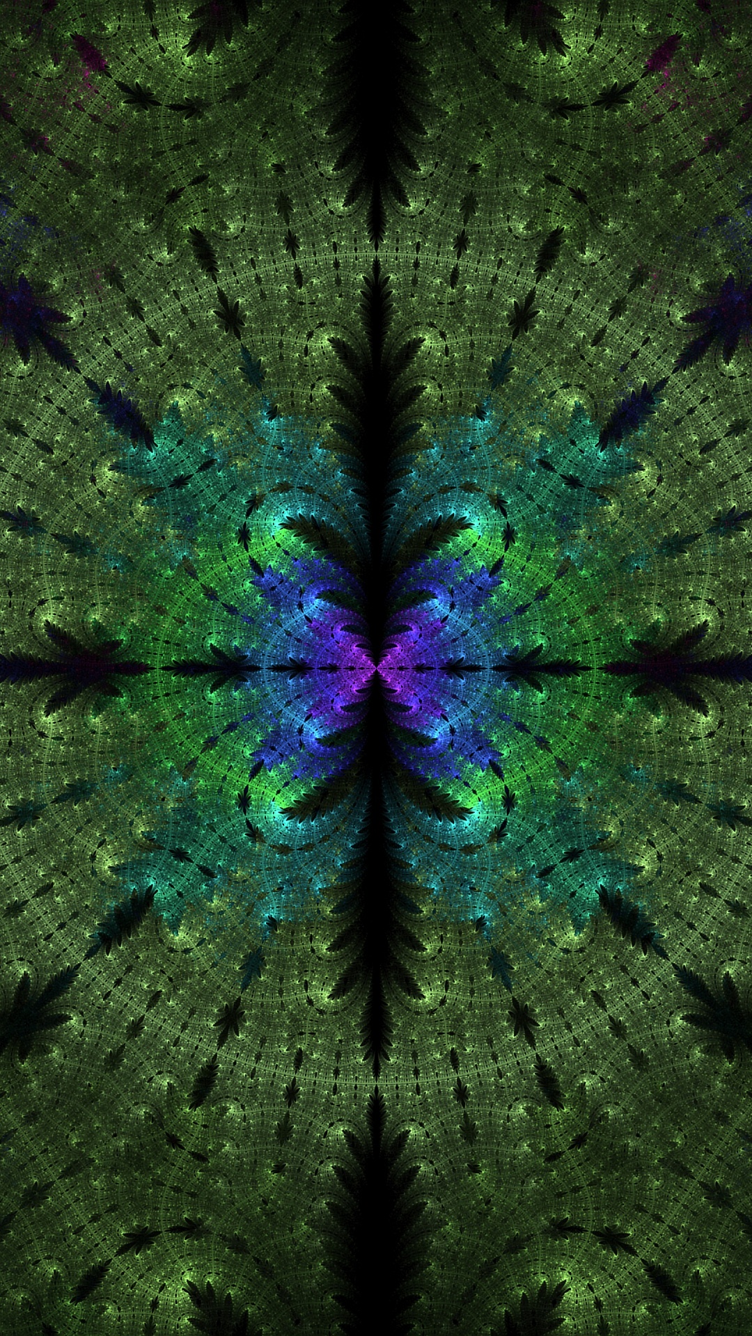 Обои фрактал, симметрия, зеленый, пурпур, фрактальное искусство в разрешении 1080x1920