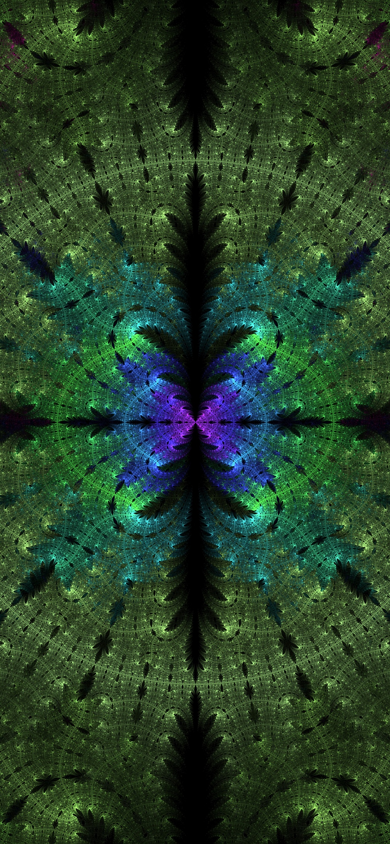 Обои фрактал, симметрия, зеленый, пурпур, фрактальное искусство в разрешении 1242x2688