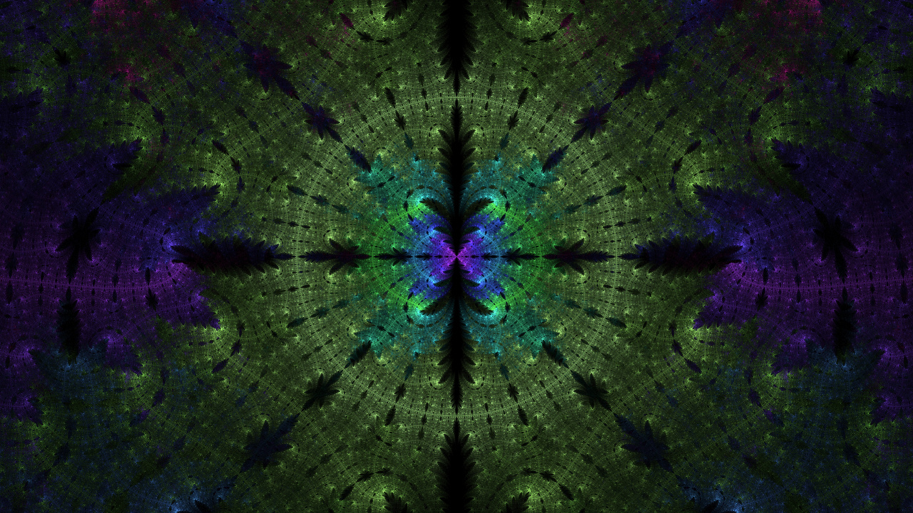 Обои фрактал, симметрия, зеленый, пурпур, фрактальное искусство в разрешении 1280x720